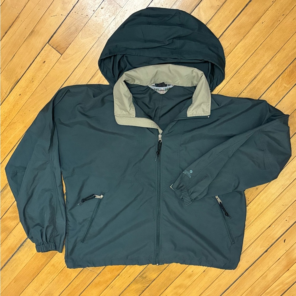 Eastern mountain sports Dark Green rain Jacket with Tan Collar
